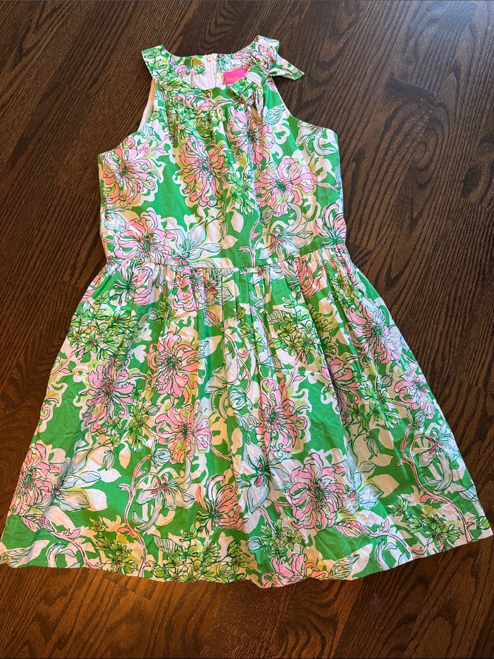 Lilly Pulitzer Green Dress with Pink & White Floral Print